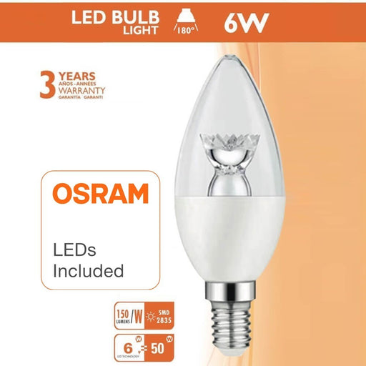 6W LED E14 Candle Bulb with Lens 6000K - E14 Candle Bulb