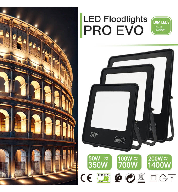 100W EVO PRO LED Floodlight with LUMILEDS Chip 3 CCT - LED Floodlight