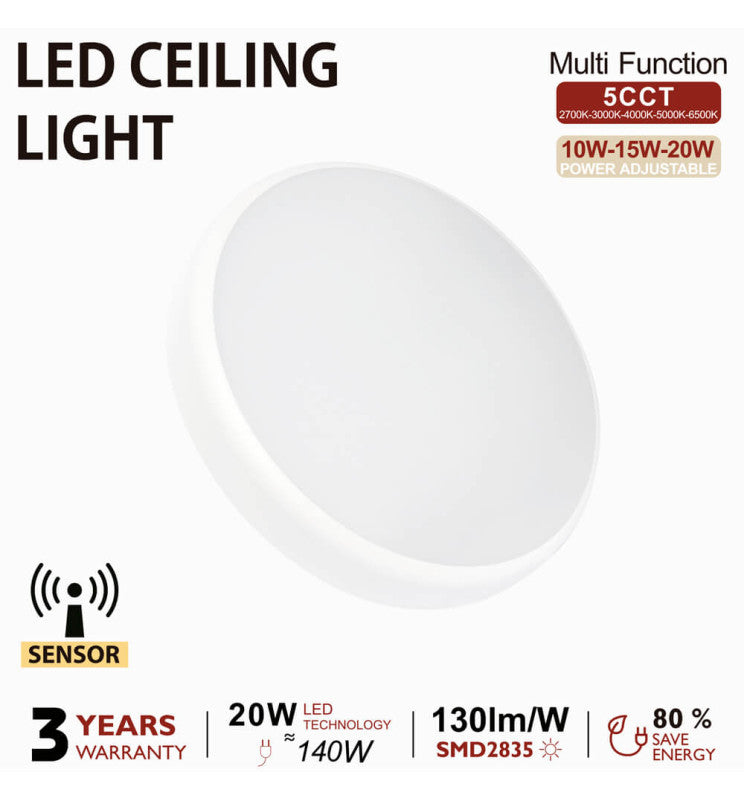 10W 15W 20W LED Ceiling Light with Radar Motion Sensor 5 CCT - Ceiling Light Fixtures - Bulkheads