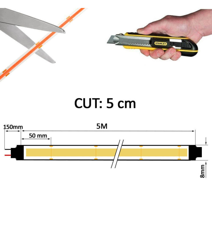 10W 24V LED COB Strip 5m IP20 - Special for Butchers - Light Ropes & Strings - Strip Lights