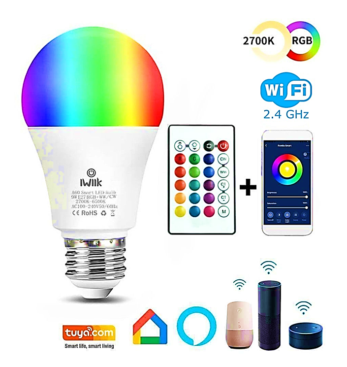 10W Dimmable Smart E27 LED Bulb with Remote Control RGB - E27 Smart