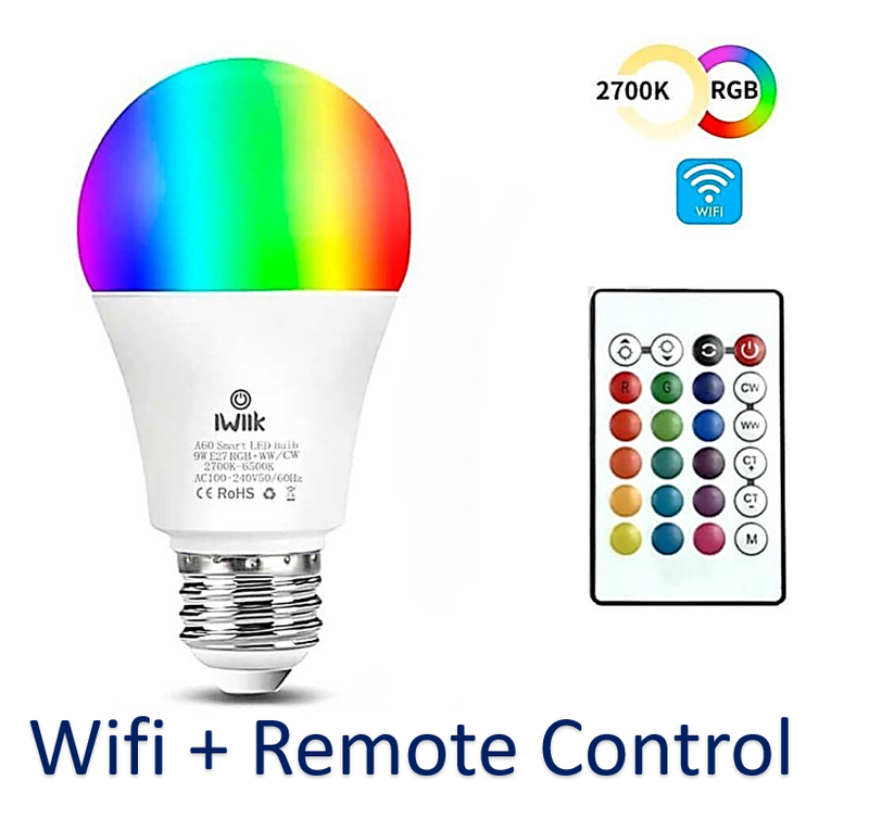 10W Dimmable Smart E27 LED Bulb with Remote Control RGB - E27 Smart