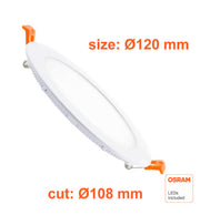 10W Round Slim LED Downlight with OSRAM Chip 3CCT Cut-out 108mm - Panels