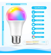 10W A60 E27 Smart LED Bulb RGB CCT - E27 Smart