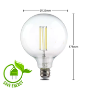 12.5W G125 E27 LED Filament Bulb 4000K - E27 Retro