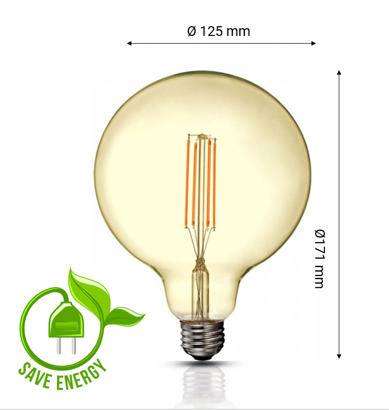 12.5W G125 E25 LED Filament Bulb Clear Glass 2200K - E27 Retro