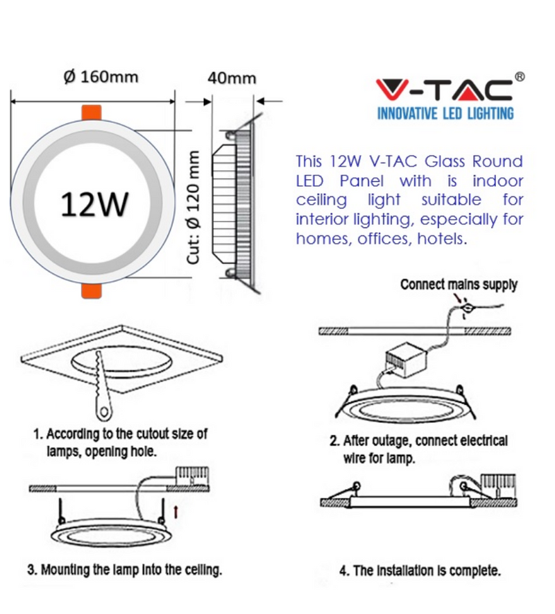 12W Round Glass LED Panel 3000K - LED Panel