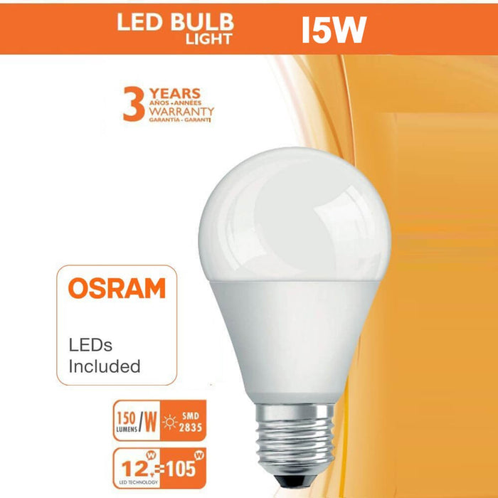 15W High Luminosity E27 LED Bulb with OSRAM Chip 6000K - E27 Bulb