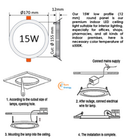 15W Recessed LED Downlight 6500K - LED ceiling lighting