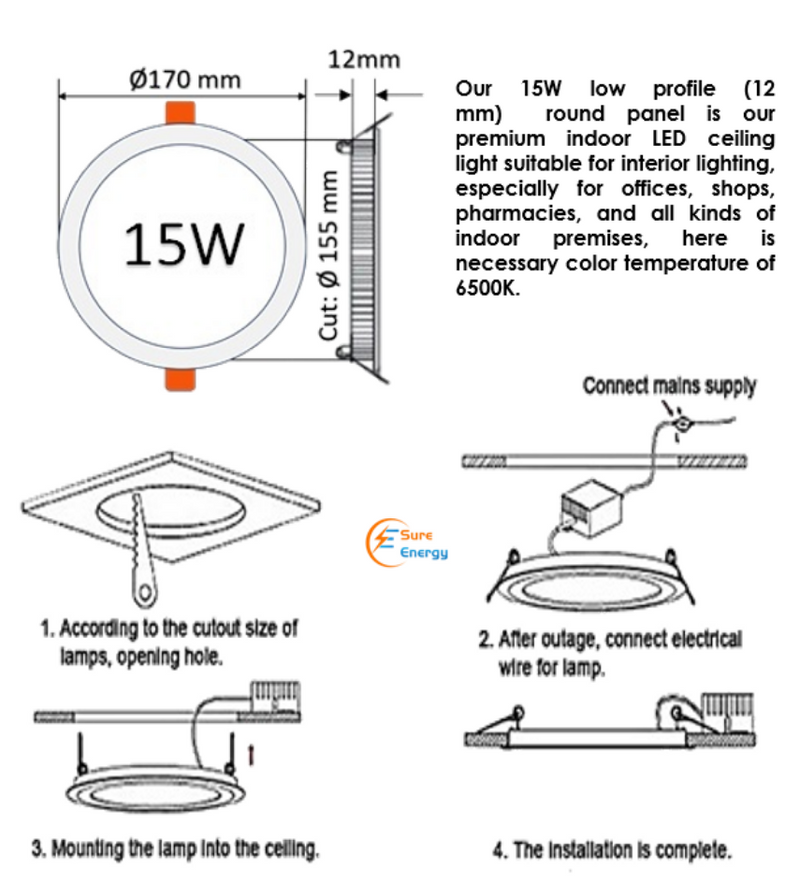 15W Recessed LED Downlight 6500K - LED ceiling lighting