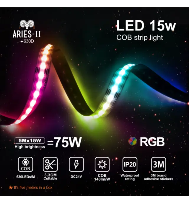 15W Aries RGB LED strip light 24V COB