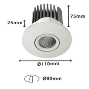 15W Round LED Adjustable Downlight White 4000K - LED Downlight