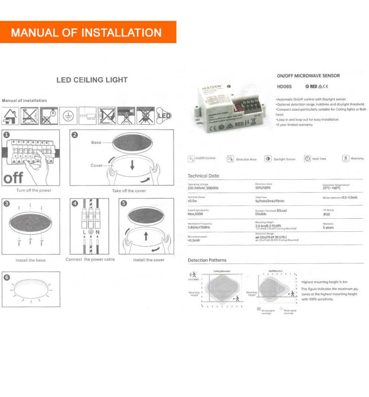 16W 20W 24W LED Ceiling Light with Microwave Motion Sensor 3 CCT - Ceiling Light Fixtures - Downlights