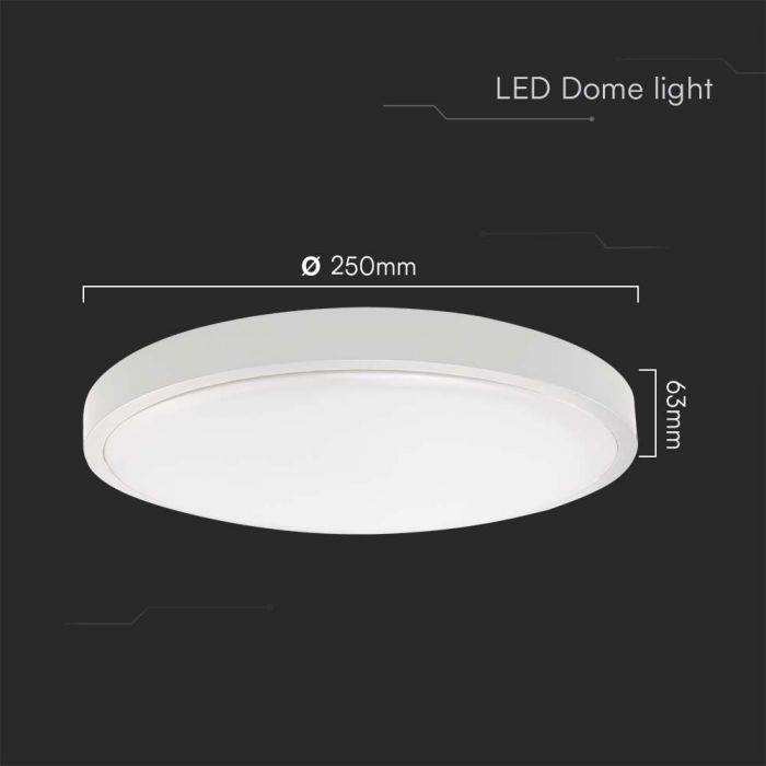 18W LED Round Dome light 6500K - White ceiling lighting