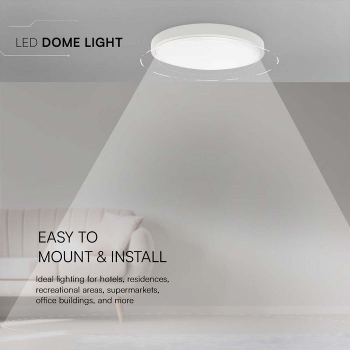 24W LED Round Dome light 6500K - White ceiling lighting