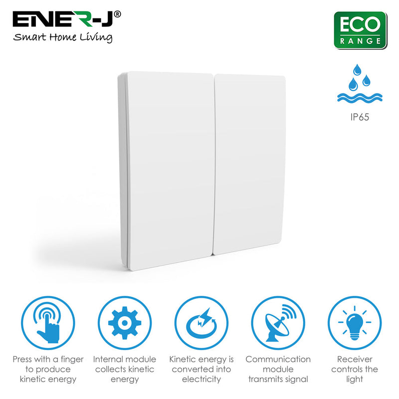 2 Gang Wireless Kinetic Switch ECO RANGE - White