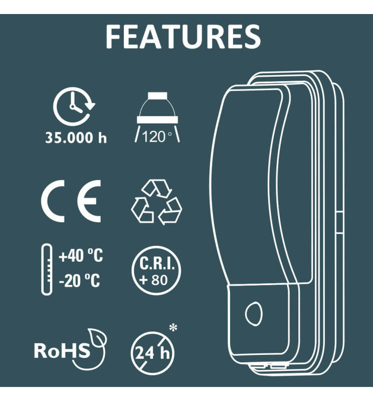 20W LED Wall Light for Outdoor Use 3CCT with PIR Motion Sensor IP65 - Wall Light Fixtures - Bulkheads