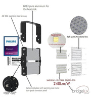 240W LED Floodlight PHILIPS Xitanium STADIUM MATRIX Bridgelux Chip - Philips Driver 160Lm/w 5000K - Flood & Spot Lights