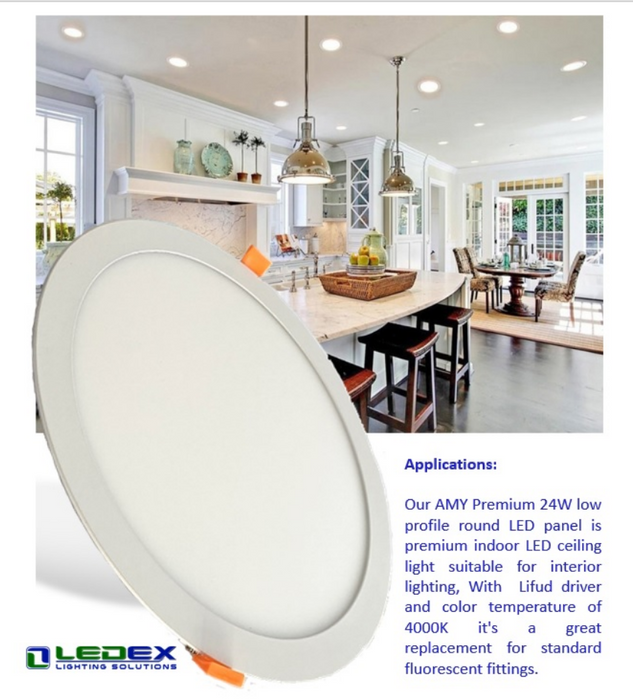 24W AMY Premium Round LED Panel 300mm 4000K Buy in Ireland Ledex