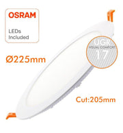 24W Slim Circular Recessed LED Downlight OSRAM Chip 4000K Cut-out 205mm - Downlights