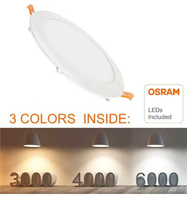 24W Slim Circular Recessed LED Downlight with OSRAM Chip 3 CCT - Ceiling Light Fixtures - Panels