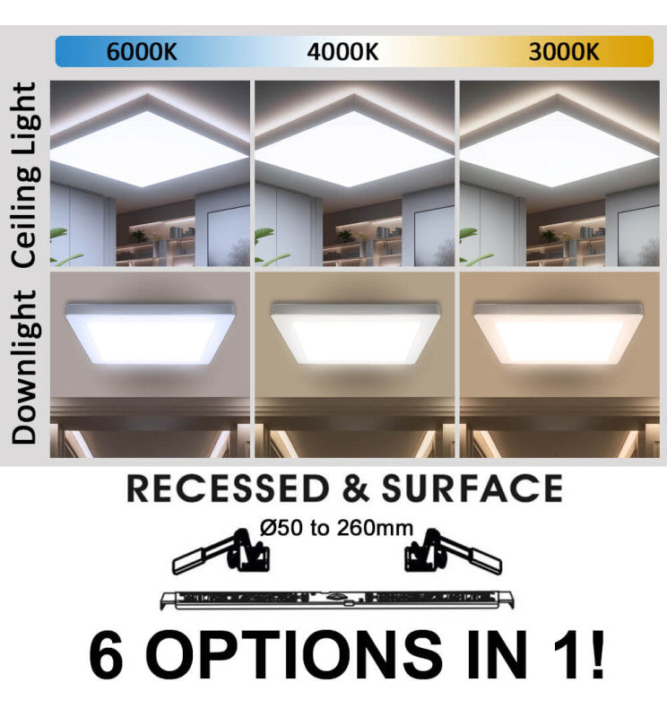 24W Square MOSS LED Ceiling Light in White 3 CCT with Adjustable Cut-Out - LED ceiling lighting