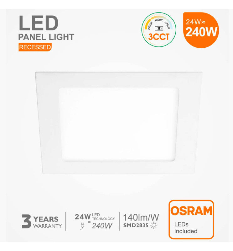 24W Square Slim LED Panel 4CCT OSRAM Chip IP20 Cut-out 205mm