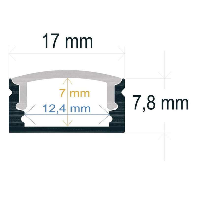 2m U-Shaped Surface Aluminum Profile 17mm x 7.8mm - Accessories