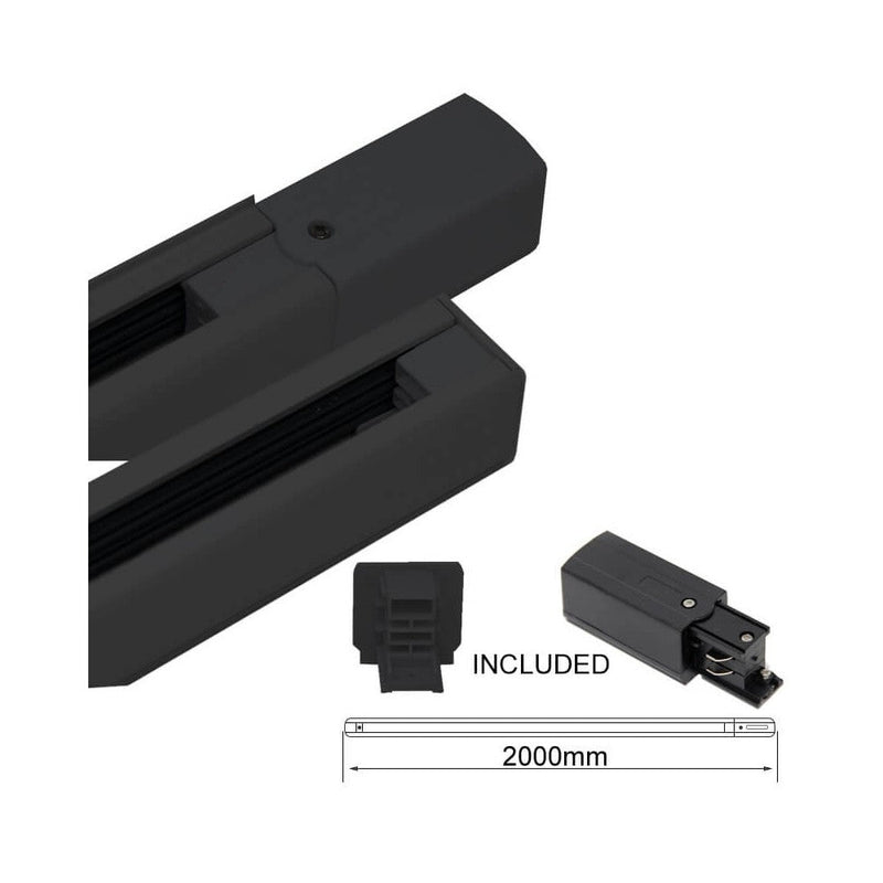3 Phase Track Light Rail 2m in Black - LED Accessories