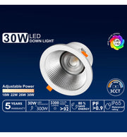 30W Circular LED Downlight GXtronic CRI + 92 Cut-out Ø145mm 3CCT IP65 - Downlights