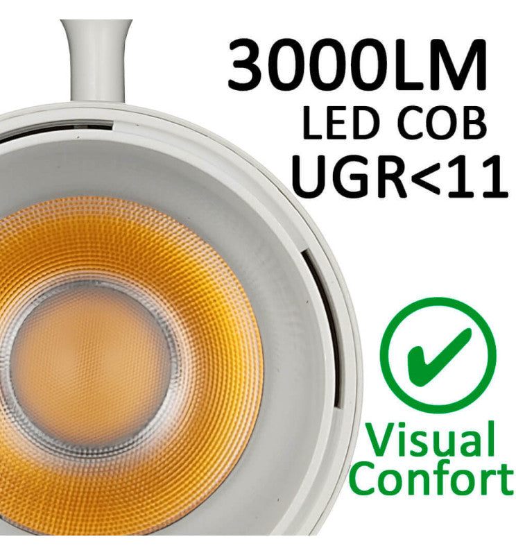30W LED Track Light PARIS White Single-Phase with Bridgelux Chip UGR11 24º - 4000K / FAST 2-4 Working days - Track