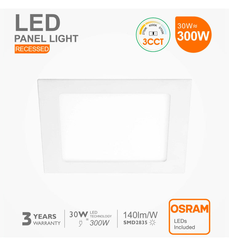 30W Slim Square LED Downlight with OSRAM Chip 3 CCT - Ceiling Light Fixtures - Panels