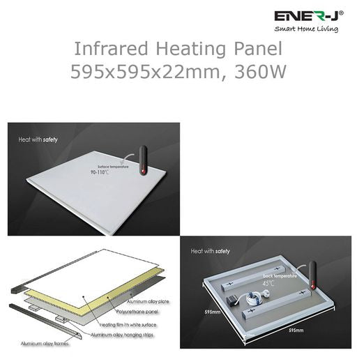 360W Infrared Heating Panel 60x60cm in White - Infrared Heater