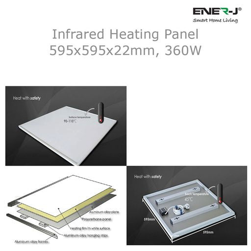 360W Infrared Heating Panel 60x60cm White - Infrared Heater