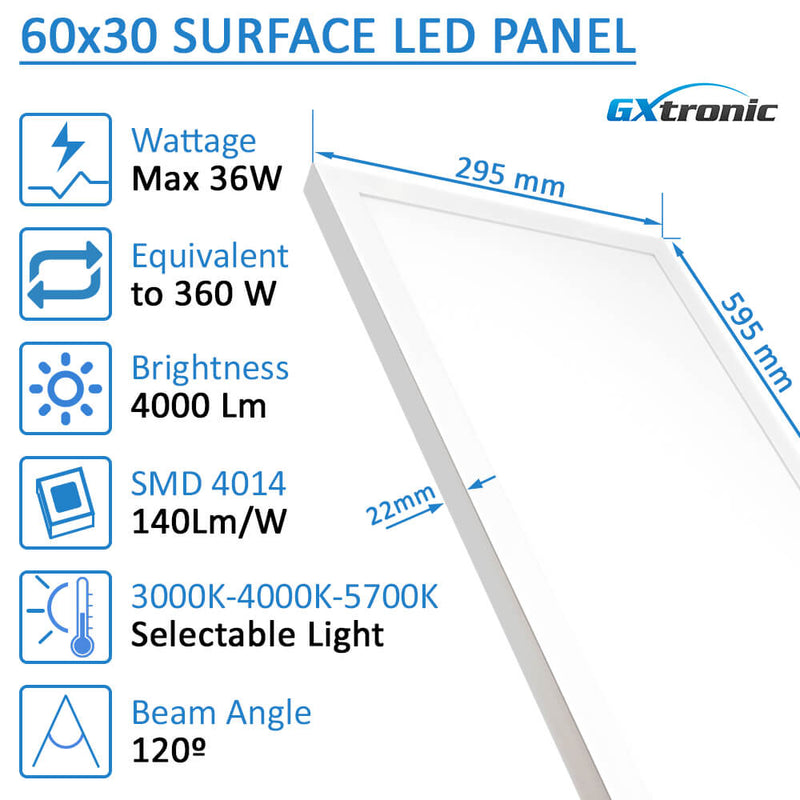 36W Surface Mounted LED Panel 60X30 GXtronic Driver 3CCT 6 Pack