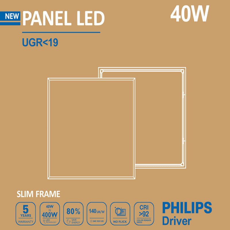 40W LED Panel 60x60cm 4380Lm UGR19 Philips Driver 8 Pack
