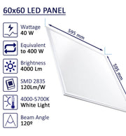 40W LED Panel 60x60cm with Flicker-free LIFUD Driver 5700K - Ceiling Light Fixtures - Panels