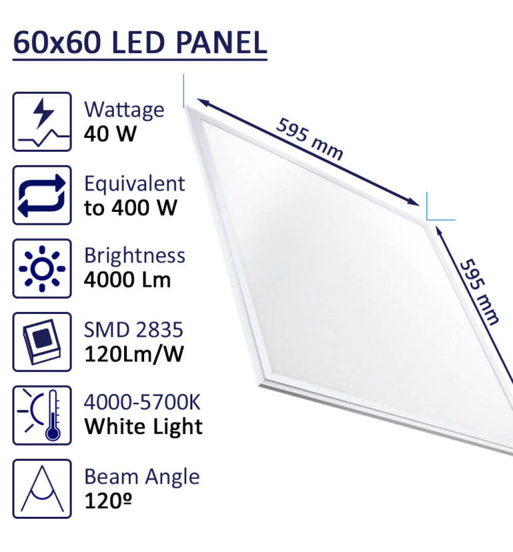 40W LED Panel 60x60cm with Flicker-free LIFUD Driver 5700K - Ceiling Light Fixtures - Panels