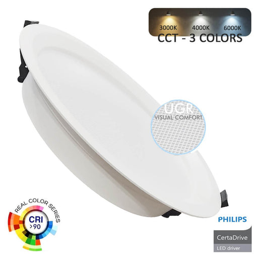 40W Round LED Downlight Philips Driver UGR17 CRI + 90 IP54 3CCT - Ceiling Light Fixtures - Downlights