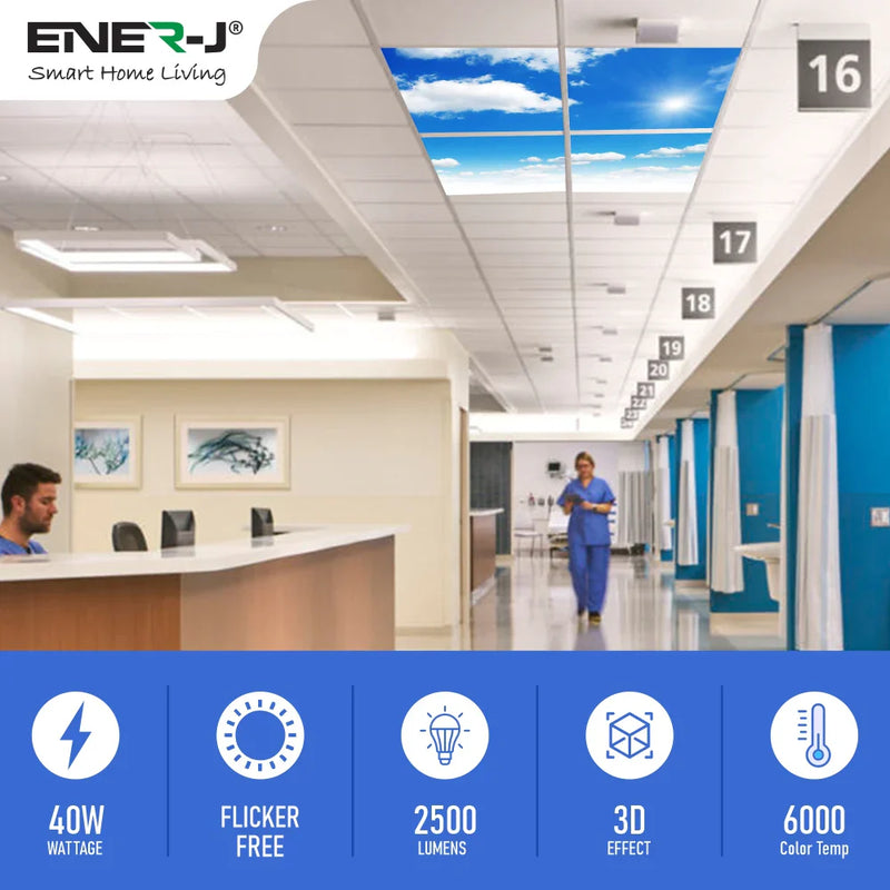 40W Set of 4 SKY LED Ceiling Panel 60x60cms with 2D PRINT 6000K - Ceiling Light Fixtures - Panels
