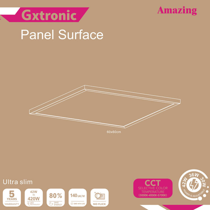 42W Surface Mounted LED Panel 60X60 GXtronic Driver 3CCT 6 Pack - Ceiling Light Fixtures - Panels