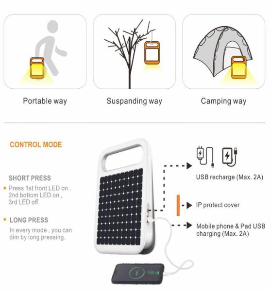 3W Portable 2 Way Solar LED Floodlight and Power Bank - Solar LED light