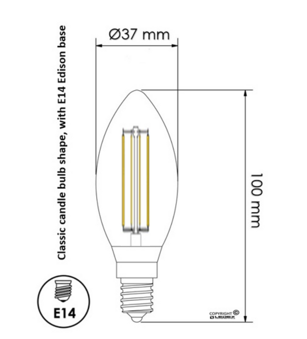 4W LED Filament Candle Bulb E14 3000K - E14 Candle Bulb