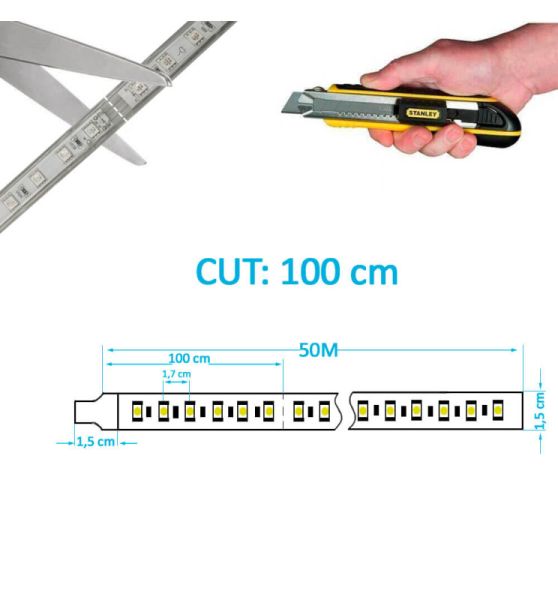 8W Dimmable LED Strip 50m 220V RGB IP65 - LED Strip