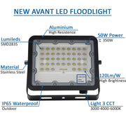 50W New AVANT LED Floodlight Black 3 CCT - LED Floodlight