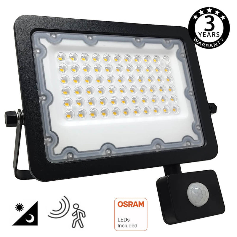 50W New AVANT LED Floodlight with PIR Motion Sensor OSRAM Chip 4000K - LED Floodlight