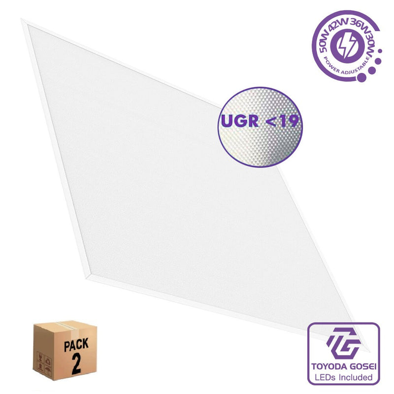 50W-42W-36W-30W Power Adjustable LED Panel 60x60 145lm/W UGR<19 5700K 2Pack