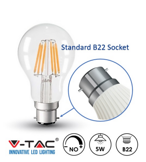 B22 Ampoule led standard Claire LED effet filament 6,5w 2700