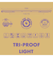 60W to 30W Tri-Proof LED Batten 150cm with GXtronic Driver and OSRAM Chip 3CCT IP66 - Ceiling Light Fixtures - Battens