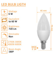 6W C37 E14 LED Candle Bulb with OSRAM Chip 4000K - LED Light Bulbs - Lamps